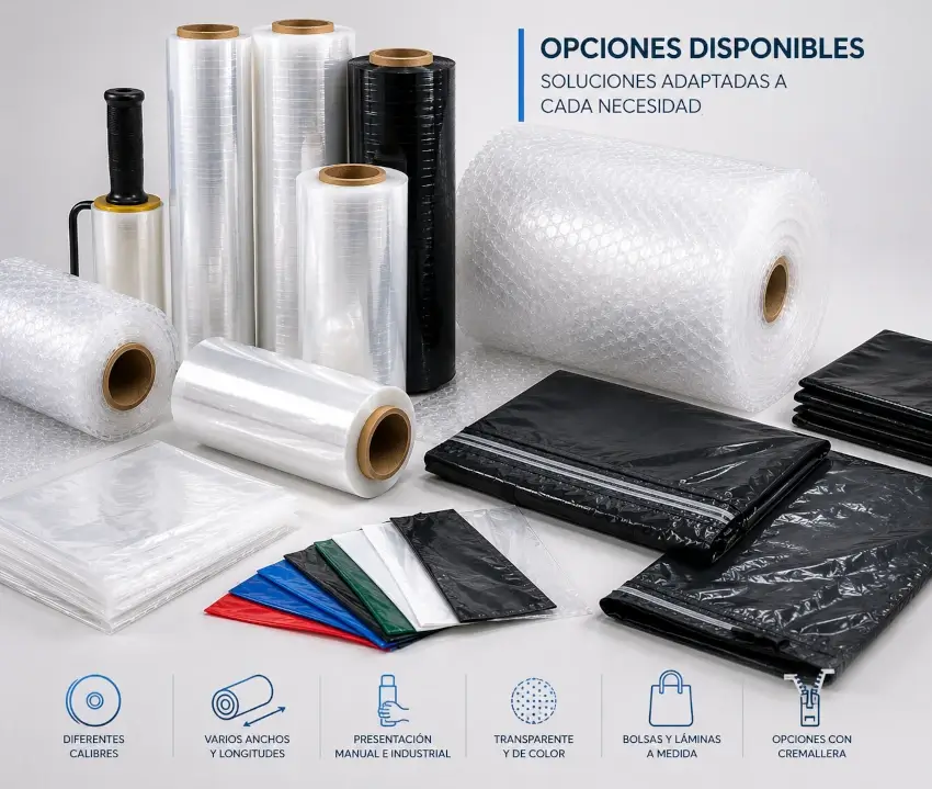 Presentaciones y opciones de productos plásticos para embalaje