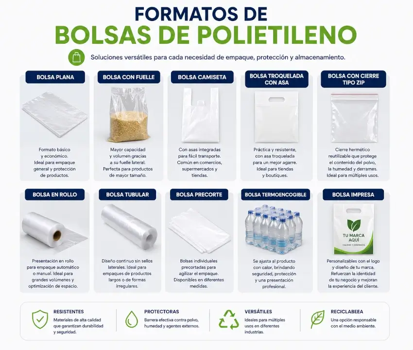 Bolsas individuales, película tubular y bolsas de polietileno en diferentes colores