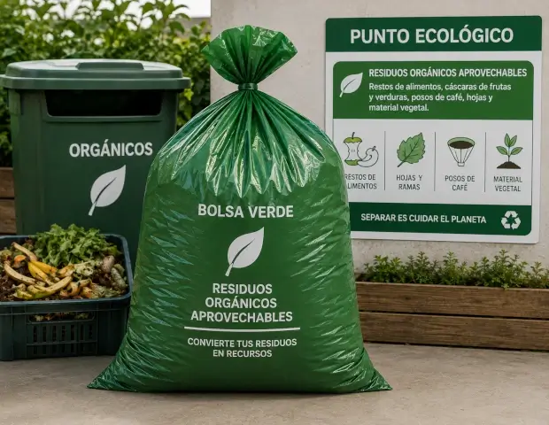 Bolsas verdes para residuos orgánicos aprovechables