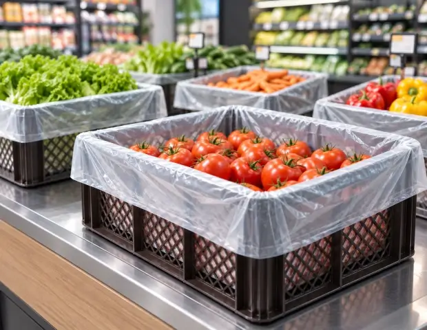 Bolsas canastilla para manejo de productos en supermercados