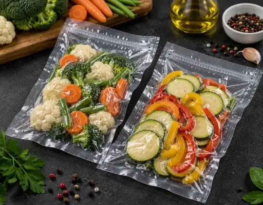 Vegetales empacados en bolsas al vacío